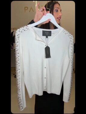 ALEZZA Paris M Cream Embellished Button-Down Top NWT